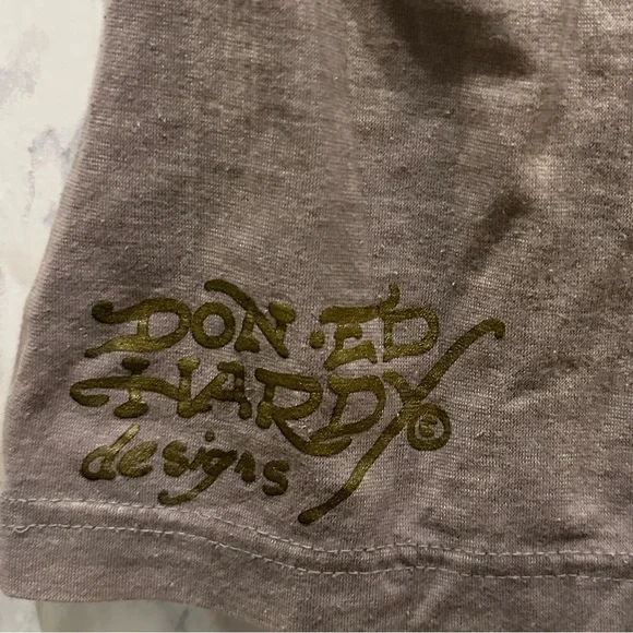 Ed Hardy Y2K vintage tee skull rose red green gold grey casual short sleeve Med - Picture 8 of 9